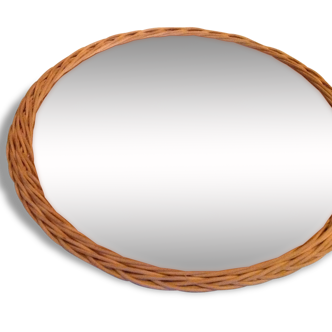 Round mirror rattan woven vintage from the 60s