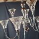 Chandelier from the 1930s to 1950s in chrome metal and thick glass.