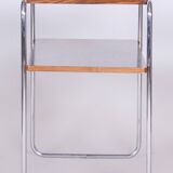 Table d'appoint Bauhaus restaurée, Hynek Gottwald, noyer, chrome, Tchéquie, années 1930