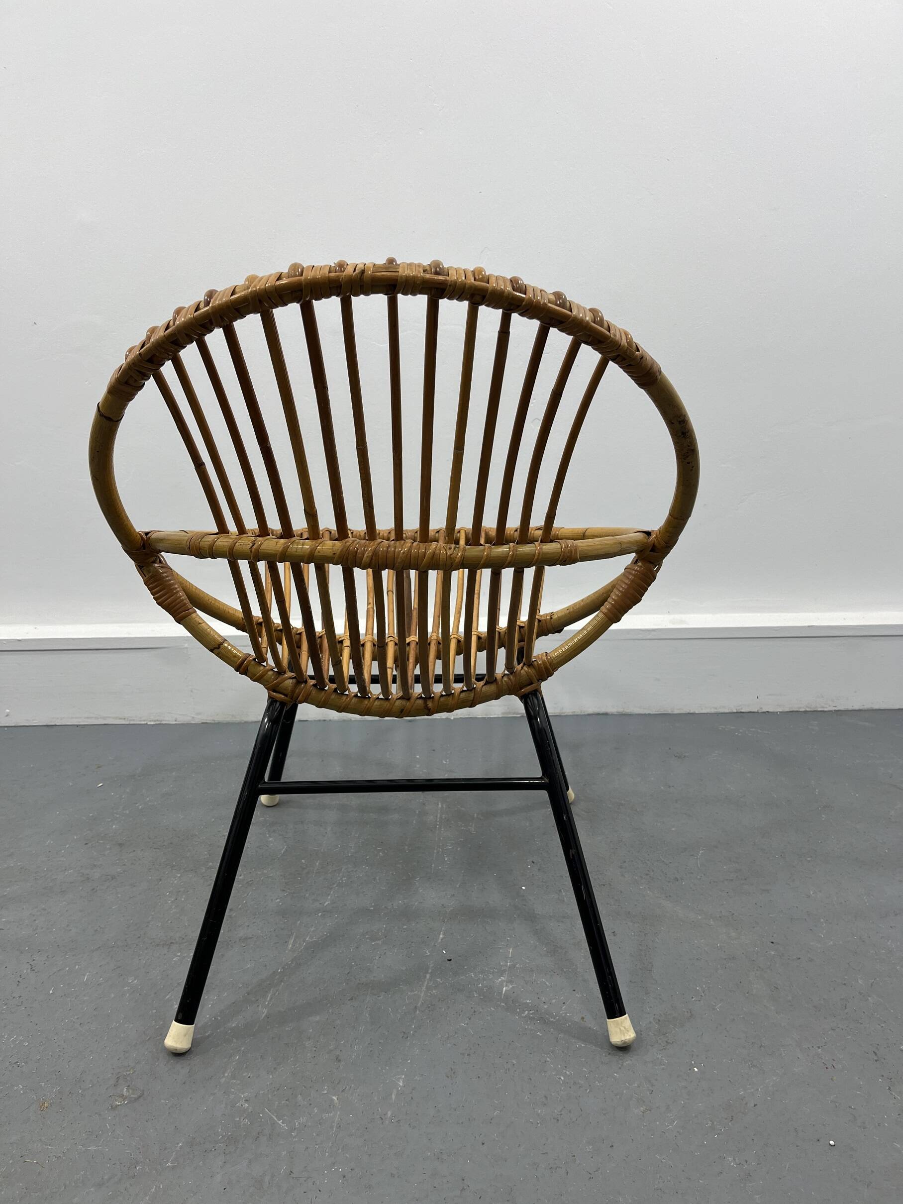 Dutch Rattan and Metal Chair from Rohé Noordwolde, 1950s