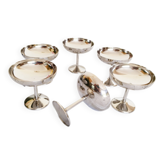 Ice cream or sorbet cups, set of 6, in 18/10 stainless steel, 1970s, made in France (lot 3)