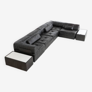 Black Leather Patchwork Modular De Sede DS-88 Sofa 70s