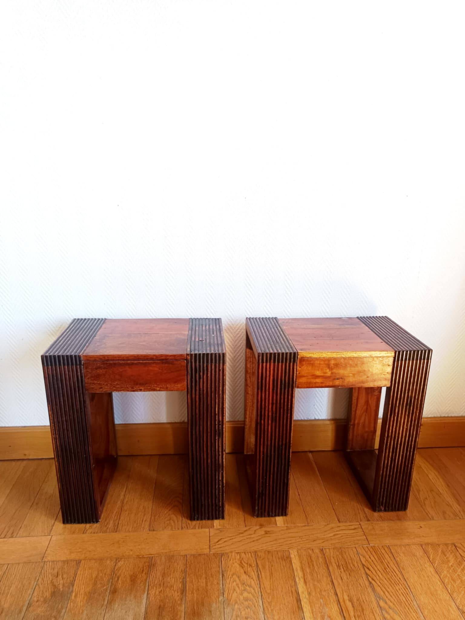 Pair of exotic wood bedside tables