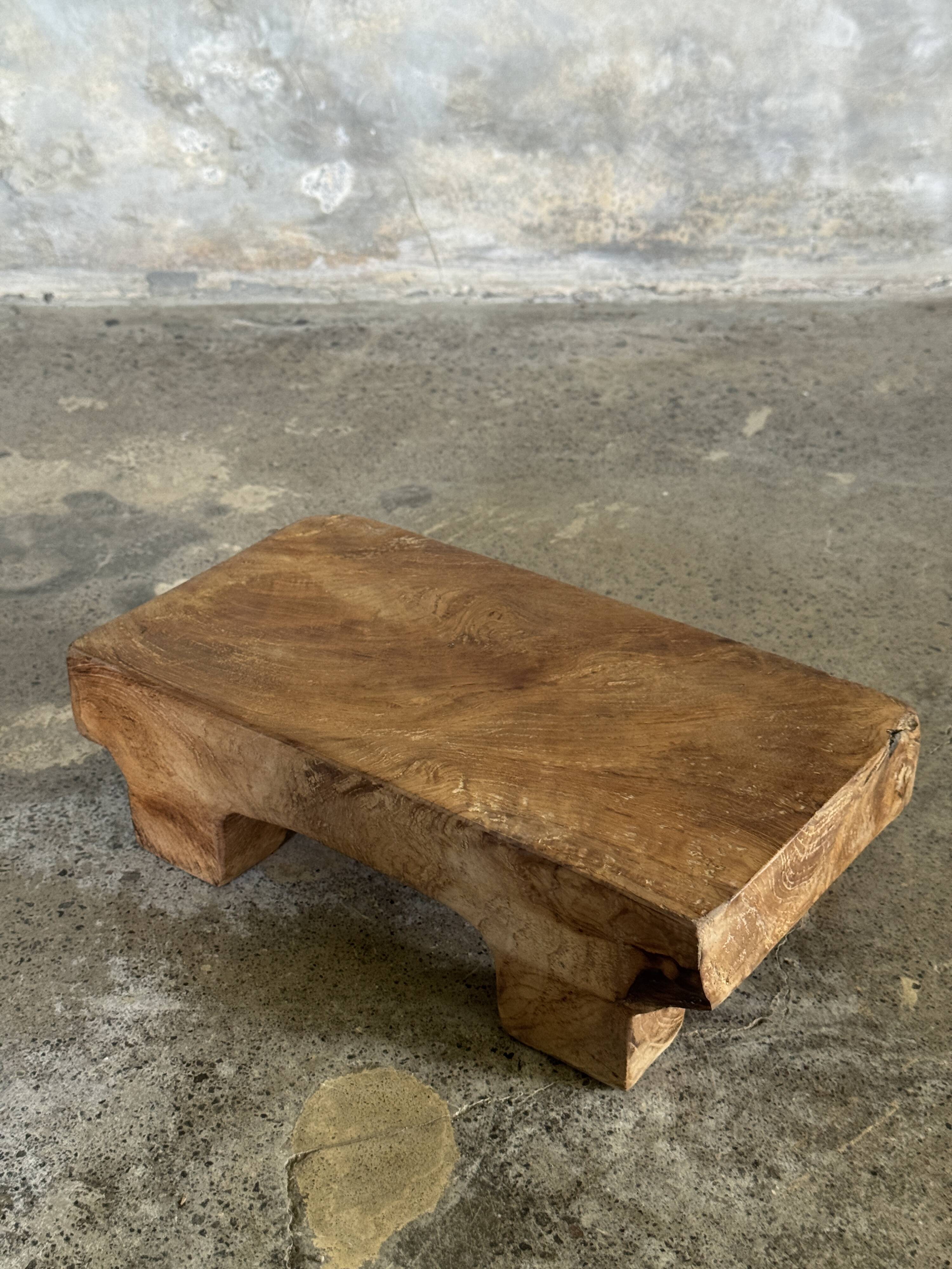 Small stool, accent stool in solid blond teak wabi-sabi L30 W8.5 H6.