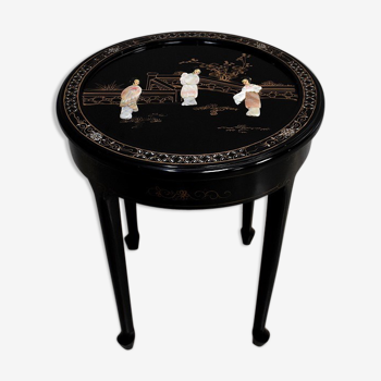 Table asiatique, ronde, en bois laqué noir – XXe