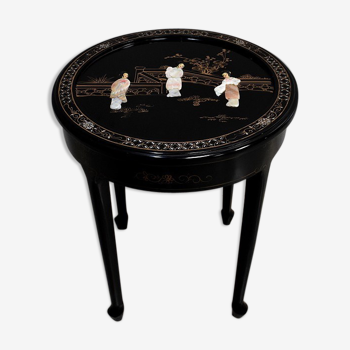 Asian table, round, black laqué wood - 20th