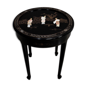 Asian table, round, black laqué wood - 20th