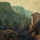 Landscape of a fortified village hamlet from the 19th century - Original antique oil painting.