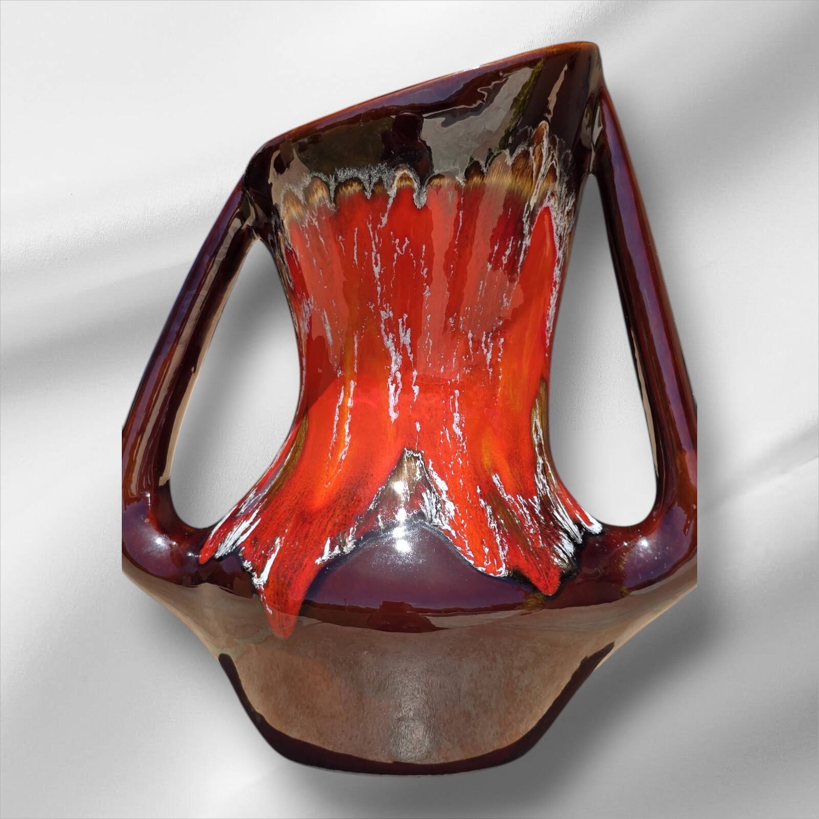 Abstract shaped Vallauris majolica glazed ceramic vase, 35 cm