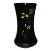 Vase Charles X en opaline noir décor émaillé fleuri peint à la main