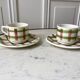 Duo de tasses et sous-tasses à café motif écossais / vichy années 50