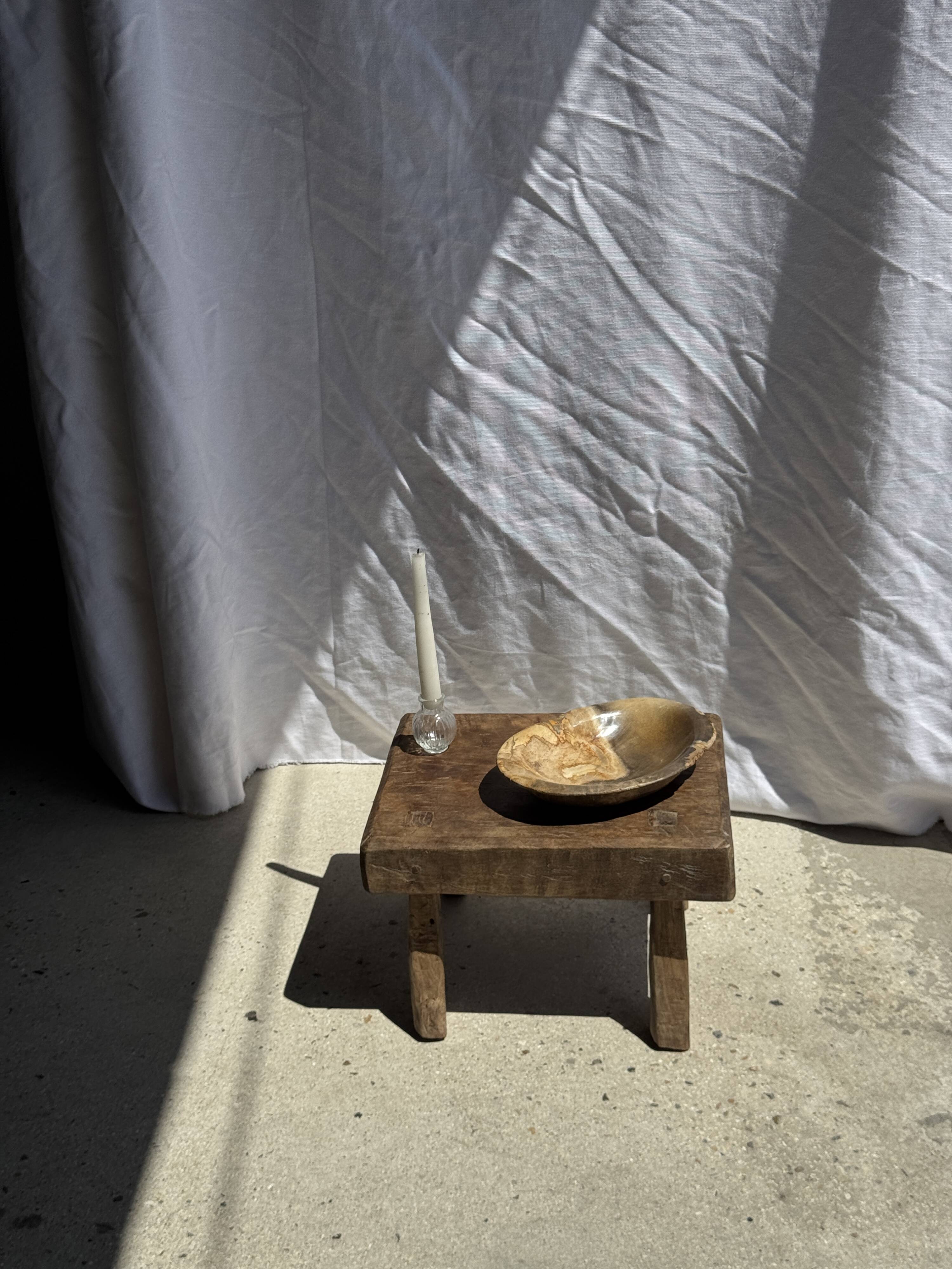 Small stool, rectangular accent stool in solid teak wabi-sabi H26