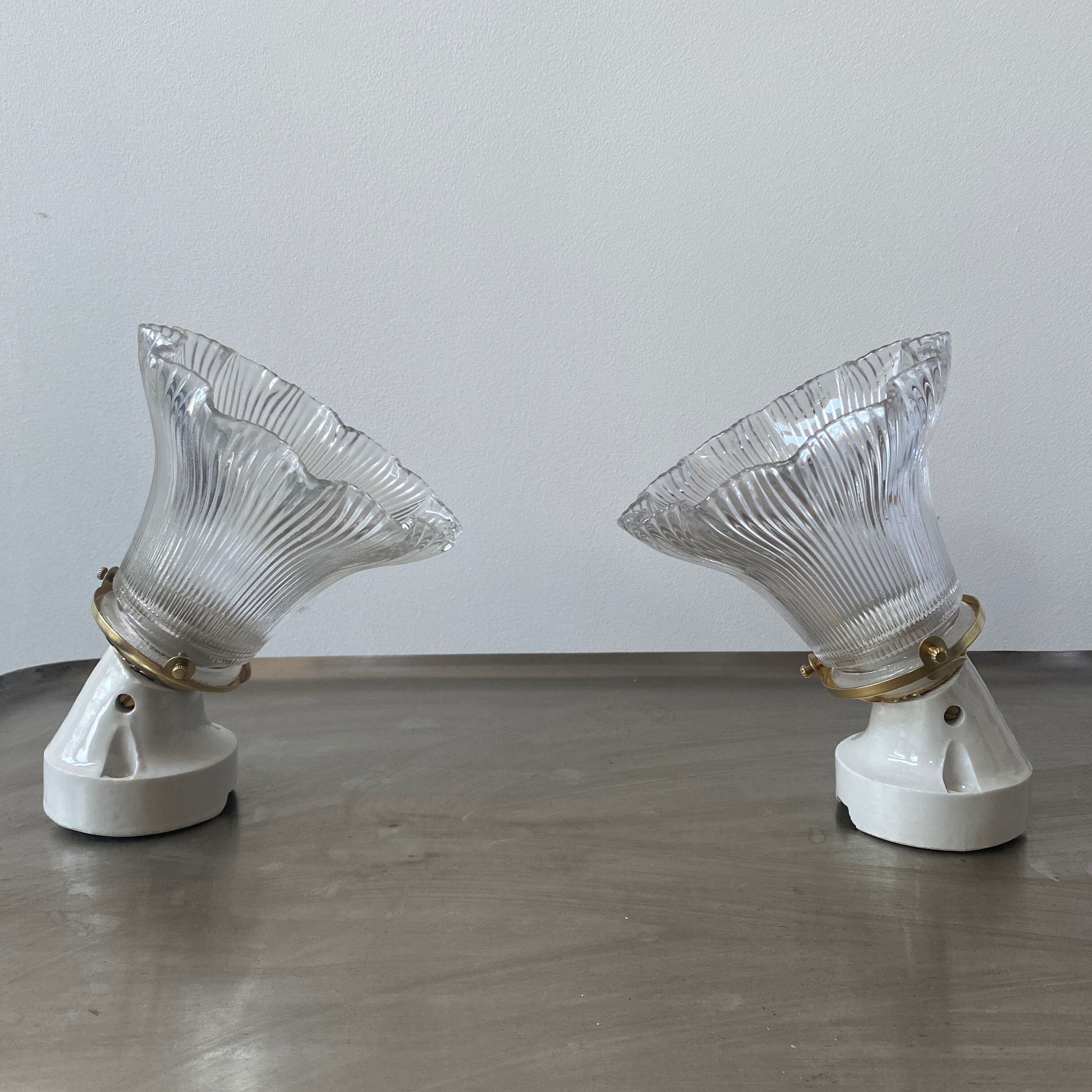 Lot 2 vintage striated glass wall lamps