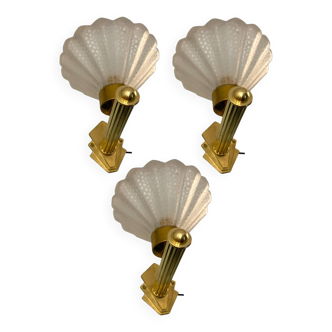 Lot de 3 appliques en verre de Murano et laiton, années 1950