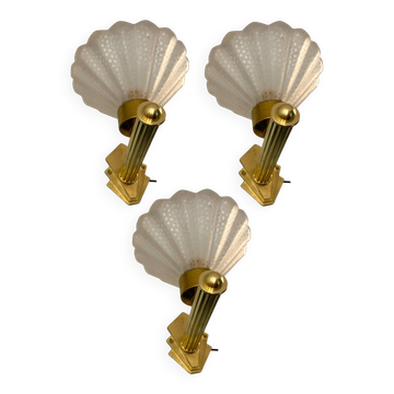 Murano Glass Brass Sconces Set of 3 1950’s