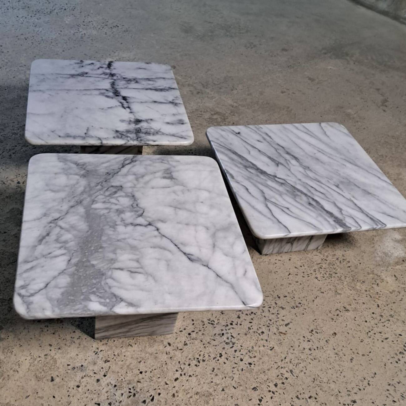 Trio vintage nesting coffee table square marble carrara calacatta white italian