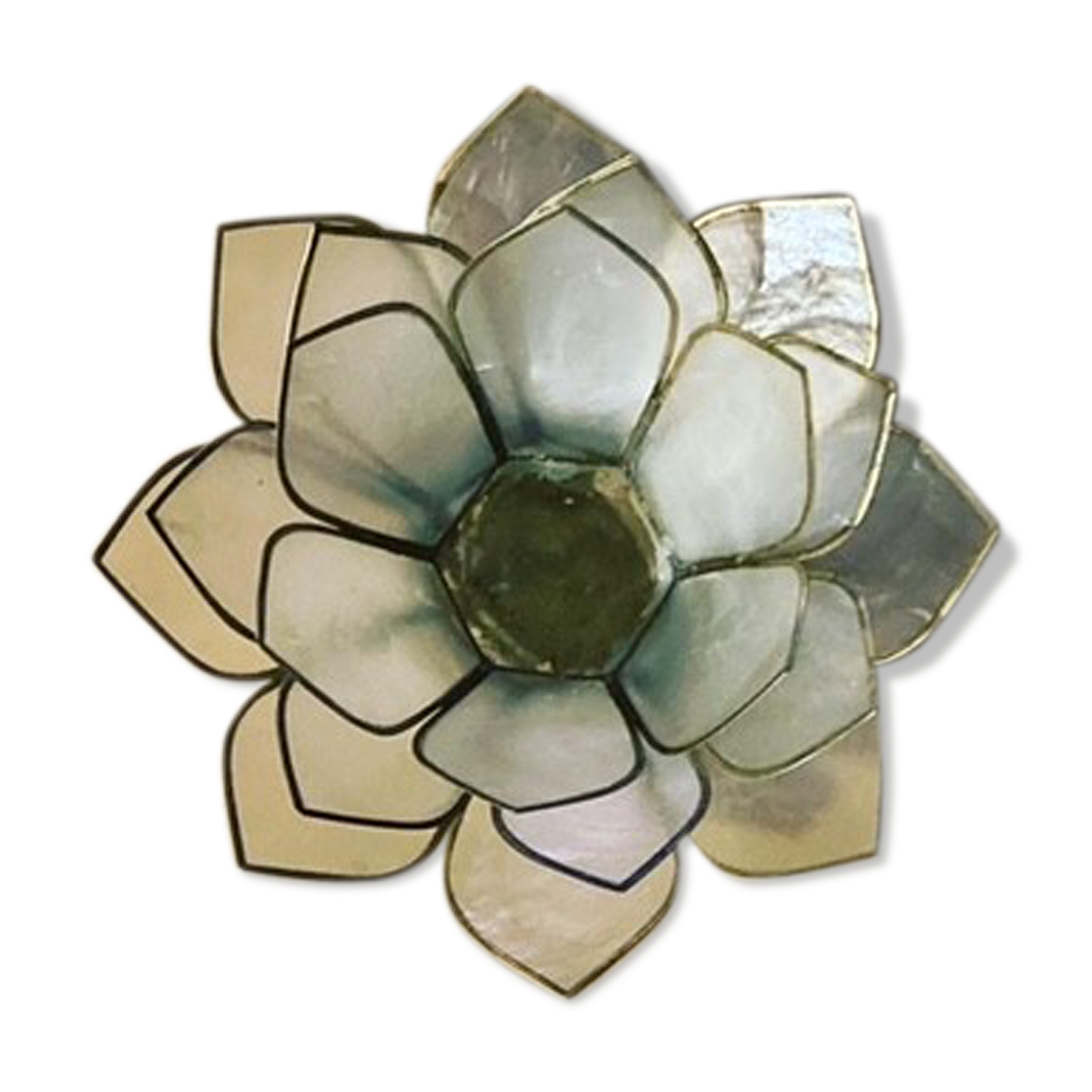 Mother-of-pearl and brass candle holder