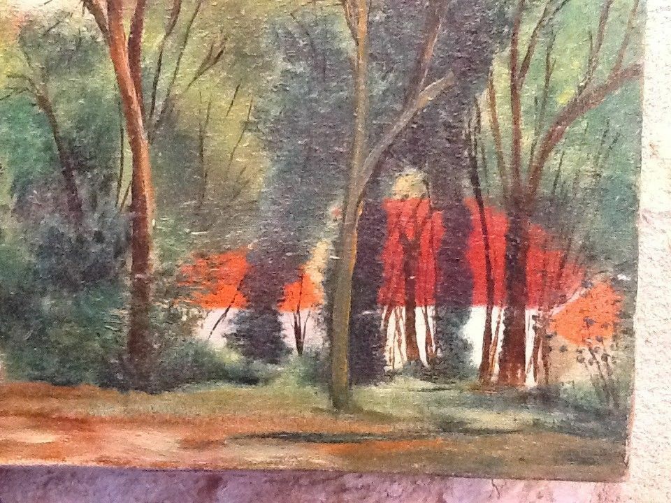 Huile sur toile XIXème village Franc-Comtois Vellexon-Queutrey-et-Vaudey (Haute-Saône)