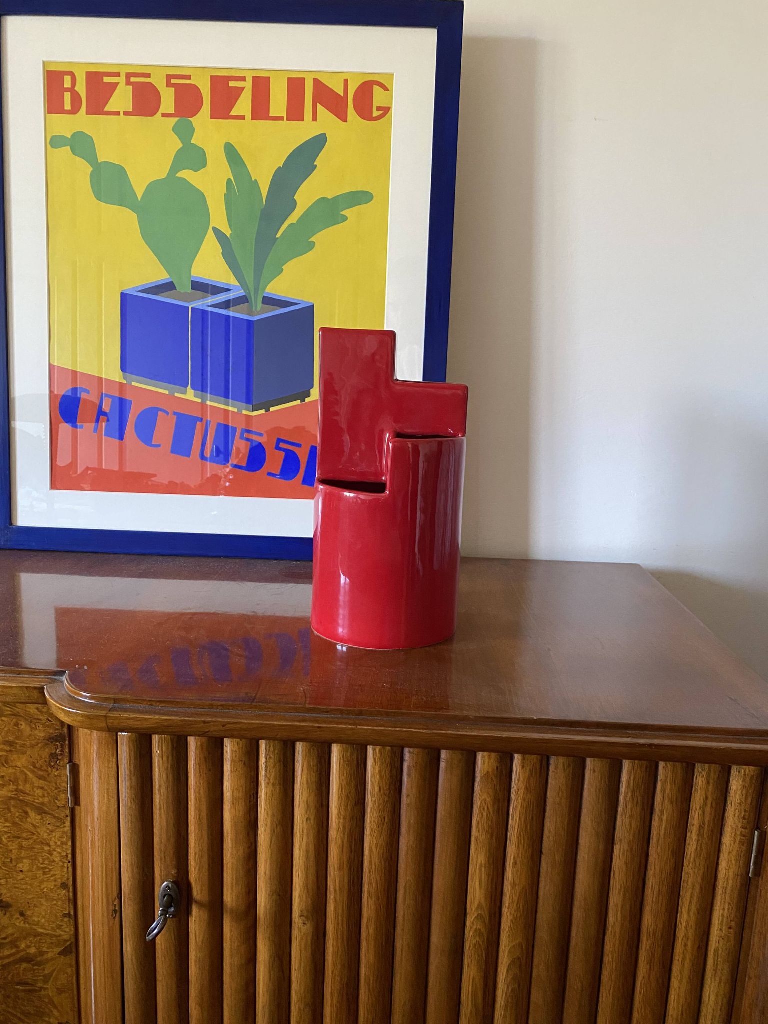 Franco Bettonica, red ceramic vase mod. fb1, Gabbianelli Italy ca. 1970