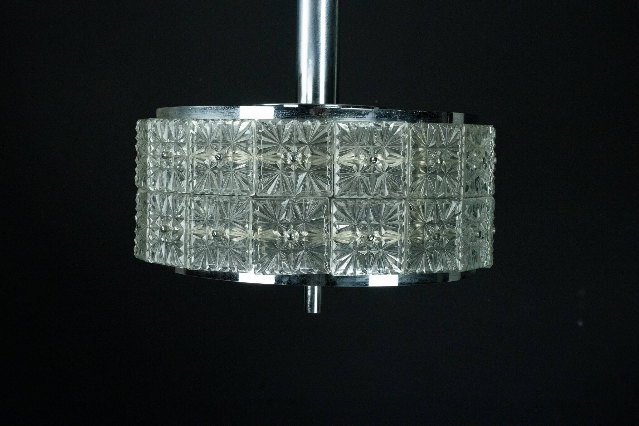 Vintage Kinkeldey Crystal Glass and chrome Chandelier. Germany 1960s