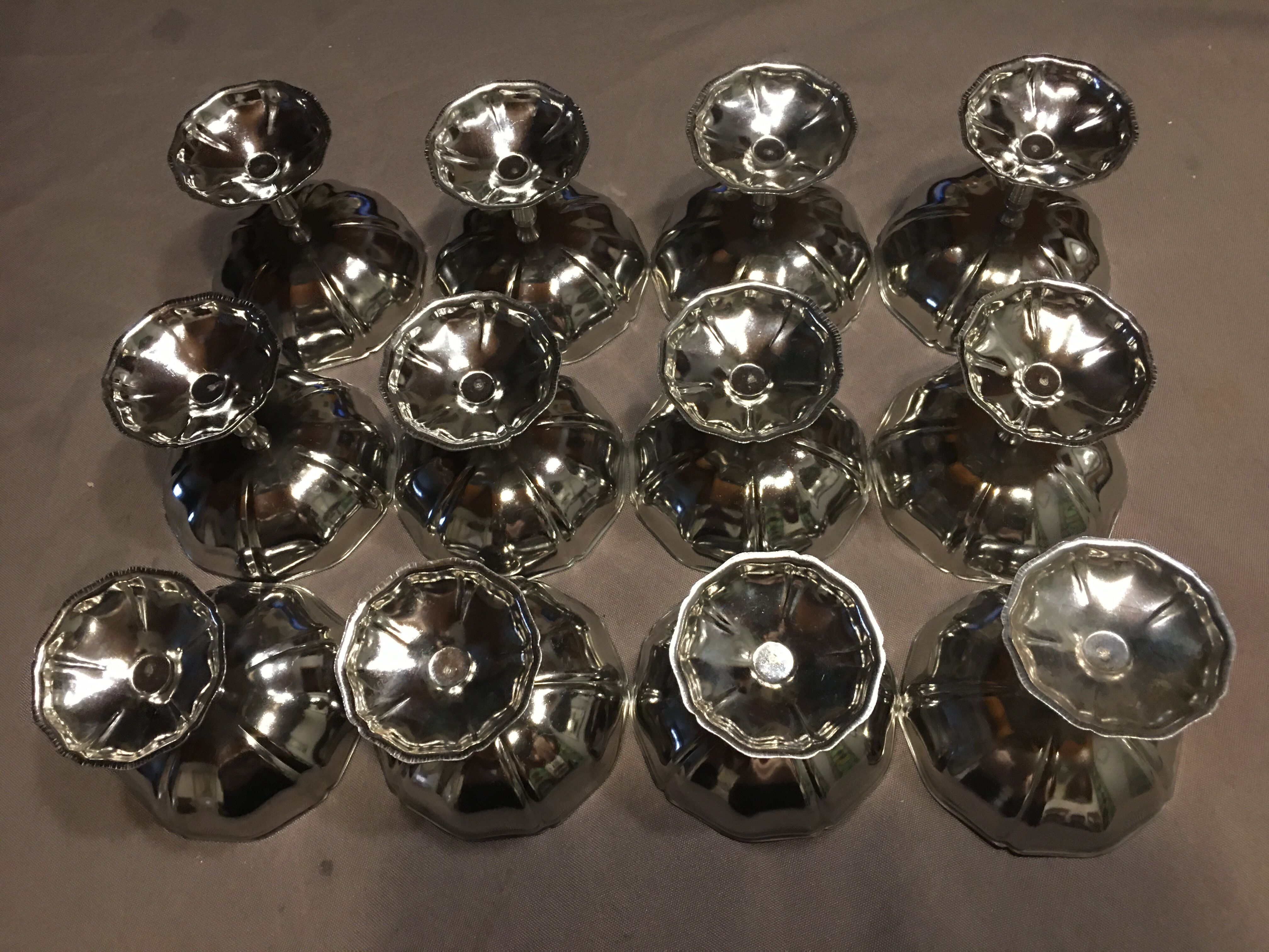 Set of 12 dessert cups, stainless steel, tulip feet.