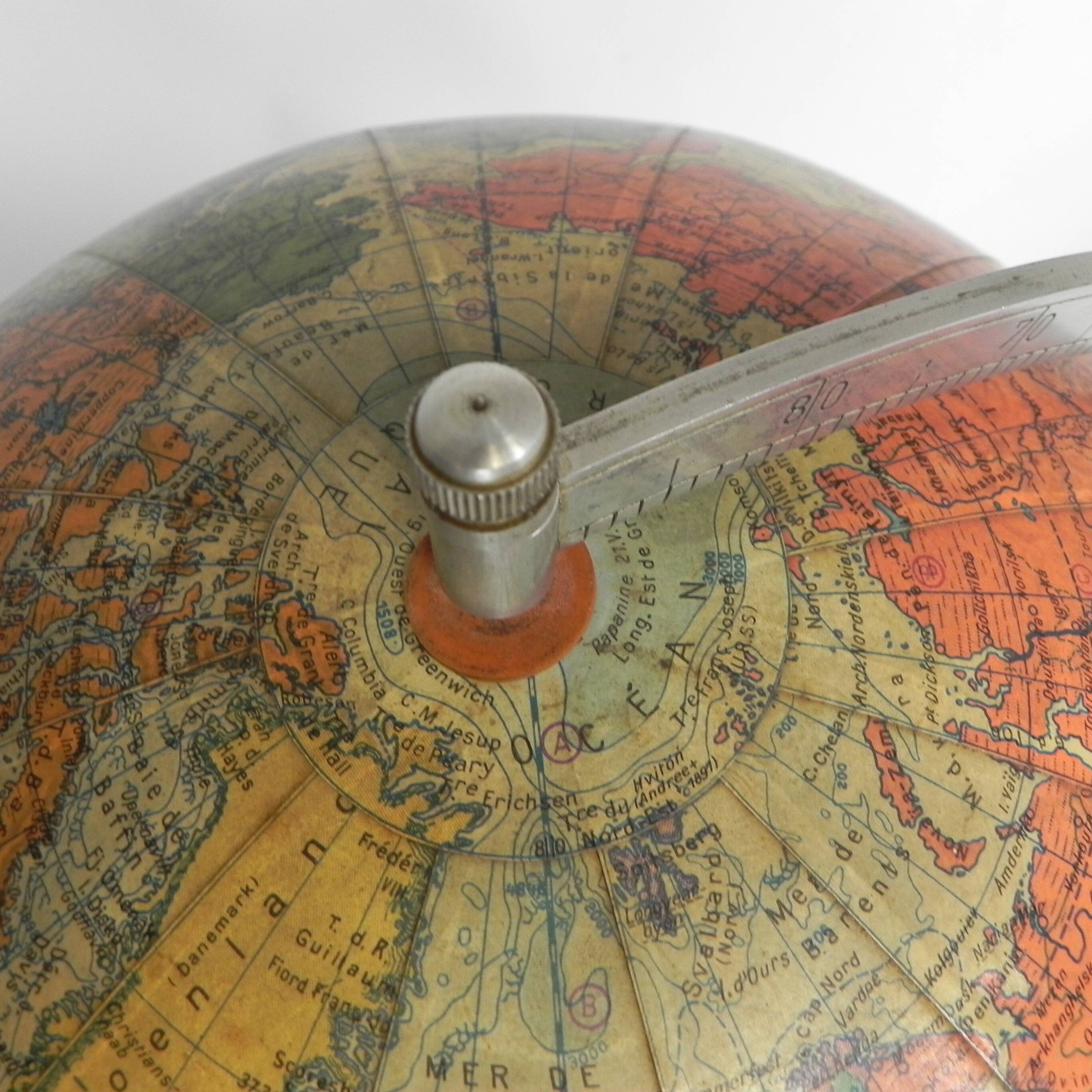 Paper mache globe on wooden base, 1960s
