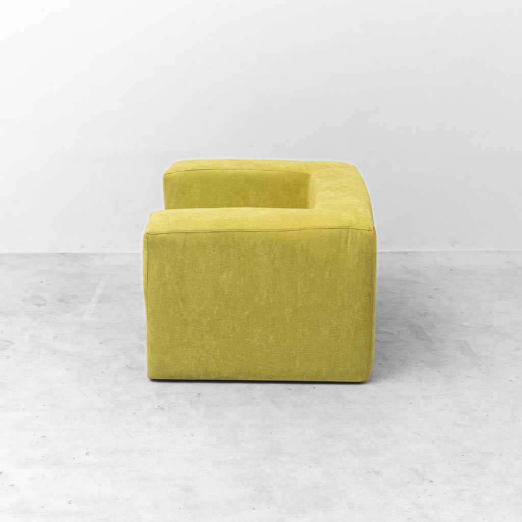 Vintage lounge armchair in lime green fabric – geometric design from the 1970s