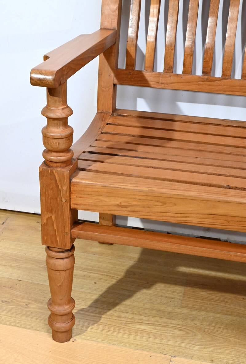 Antique colonial teak veranda bench – mid-20th century