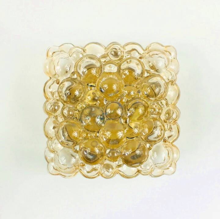 Large Amber Bubble Glass Ceiling Light/Flush Mount by Helena Tynell for Limburg, Germany, 1960s