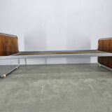 Bauhaus Tubular Steel Bed with Walnut Panels, Czechoslovakia, 1930s