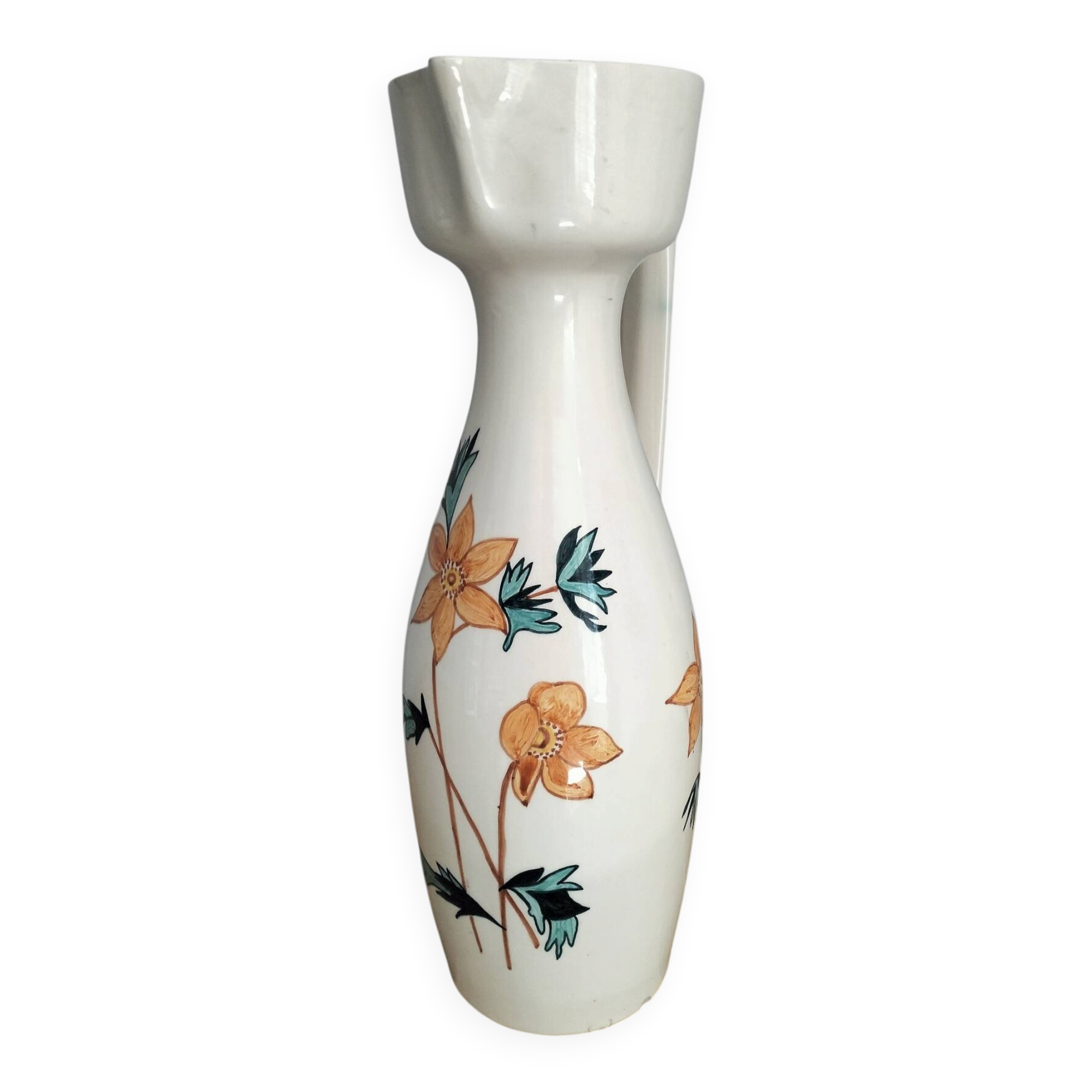 Très grand pichet céramique décor floral R. Parizot