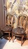 Napoleon III chairs, gilded wood, upholstered in damask fabric