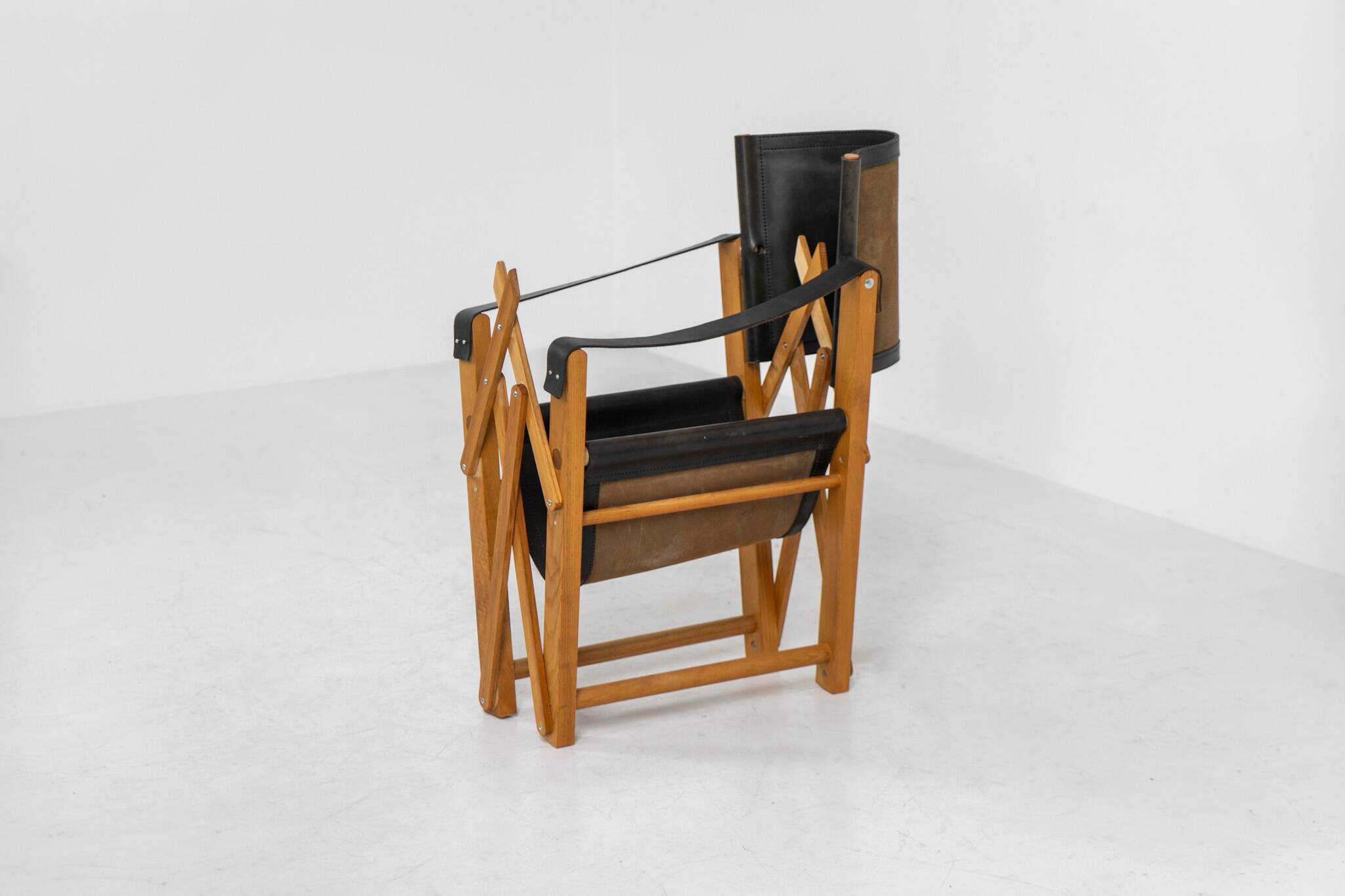fauteuil safari en chêne et cuir