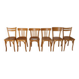 Set of 6 Baumann chairs, light beech, 1960