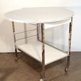 Chrome and white server with folding sides, vintage, 1970