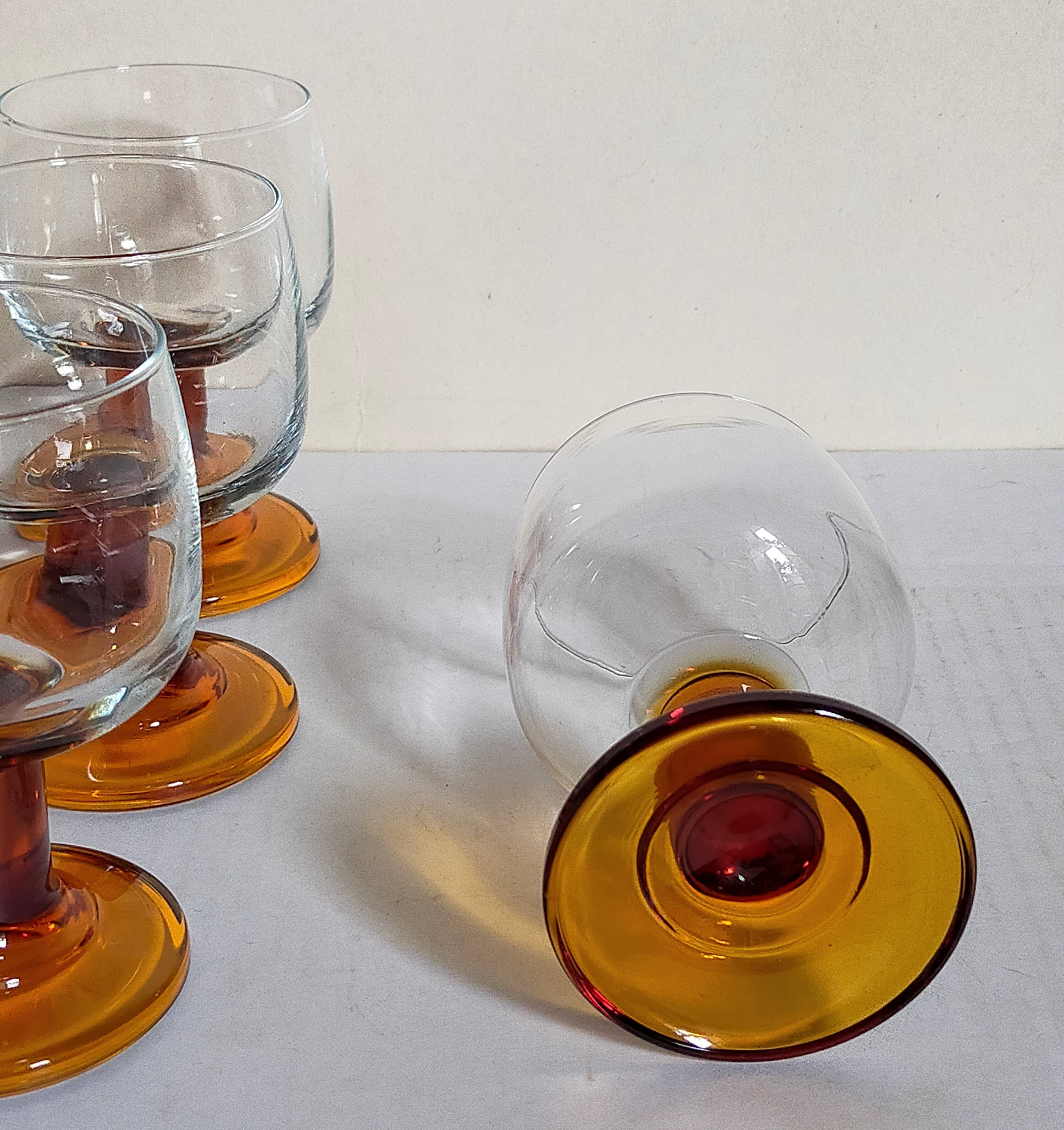 Six amber stemmed glasses from the 70s