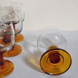 Six amber stemmed glasses from the 70s