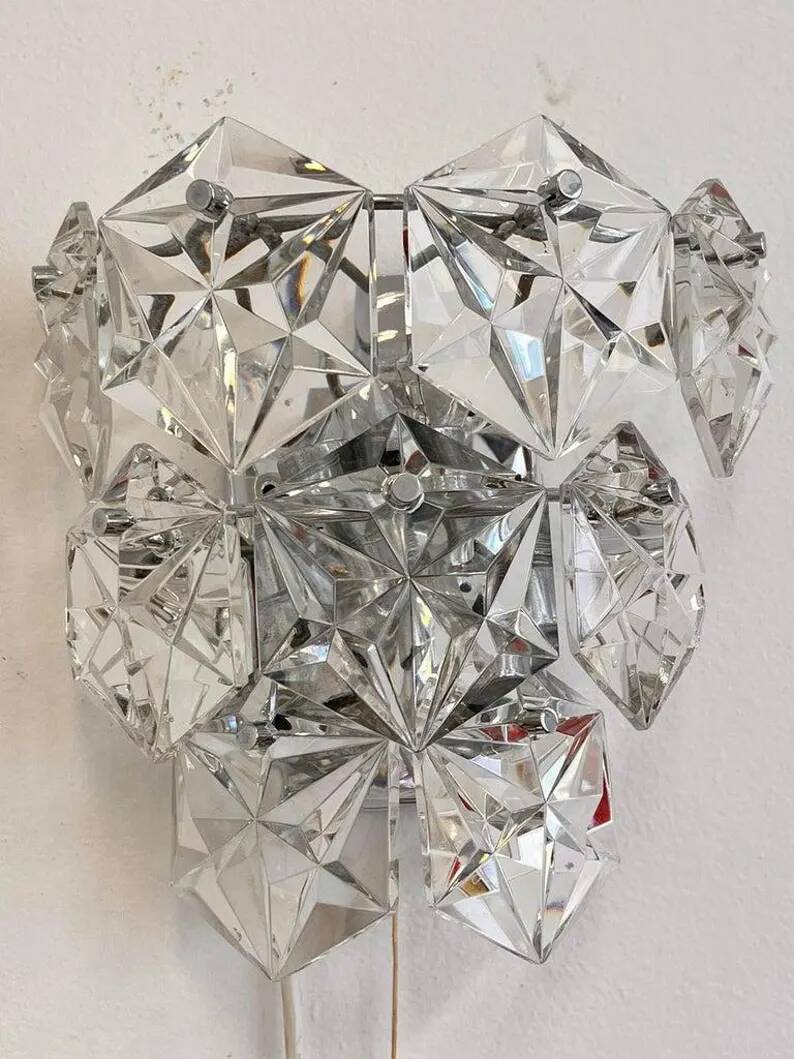 Midcentury Crystal Wall Lamp Kinkeldey, Germany, 1970s