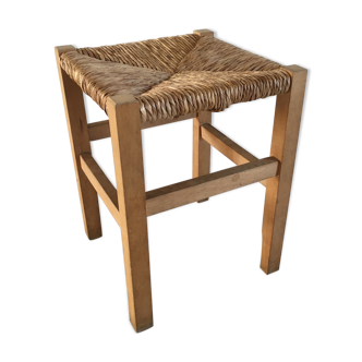 Tabouret géométrique paille et hêtre massif