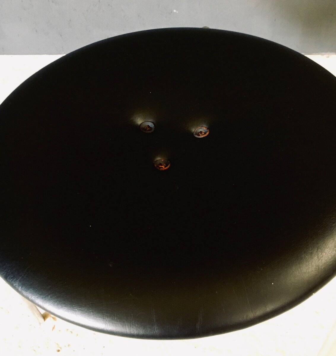 Midcentury Modern Leather Tripod Stool by Uno & Östen Kristiansson for Luxus, Sweden, 1960s