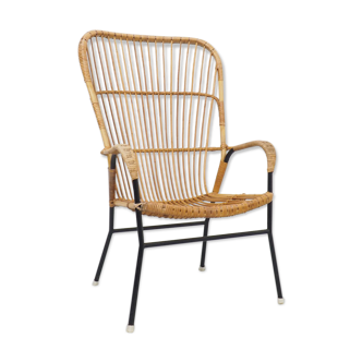 Vintage Rattan chair with high back, 1950's