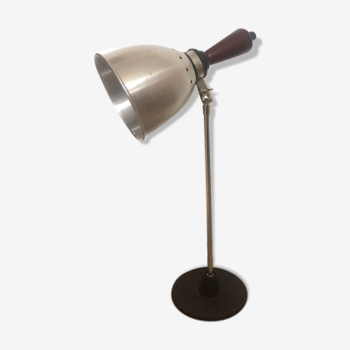 Lampe de bureau en métal brossé et bois 1960/70