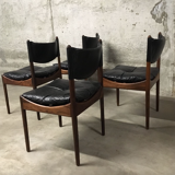 Set of 4 Rio palisander & black leather chairs, Modus model, by Kristian Vedel for Soren Willadsen