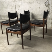Set of 4 Rio palisander & black leather chairs, Modus model, by Kristian Vedel for Soren Willadsen