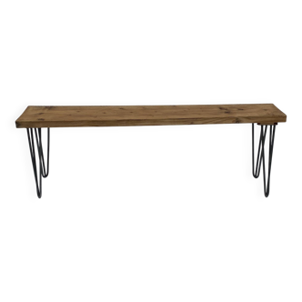 Industrial Bench Hairpin Legs Scaffolding Wood Midcentury Modern 1980s