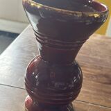 Ringed ceramic vase from Louviers, red and gold, 1950s