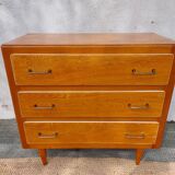 Vintage wooden chest of drawers, white braid