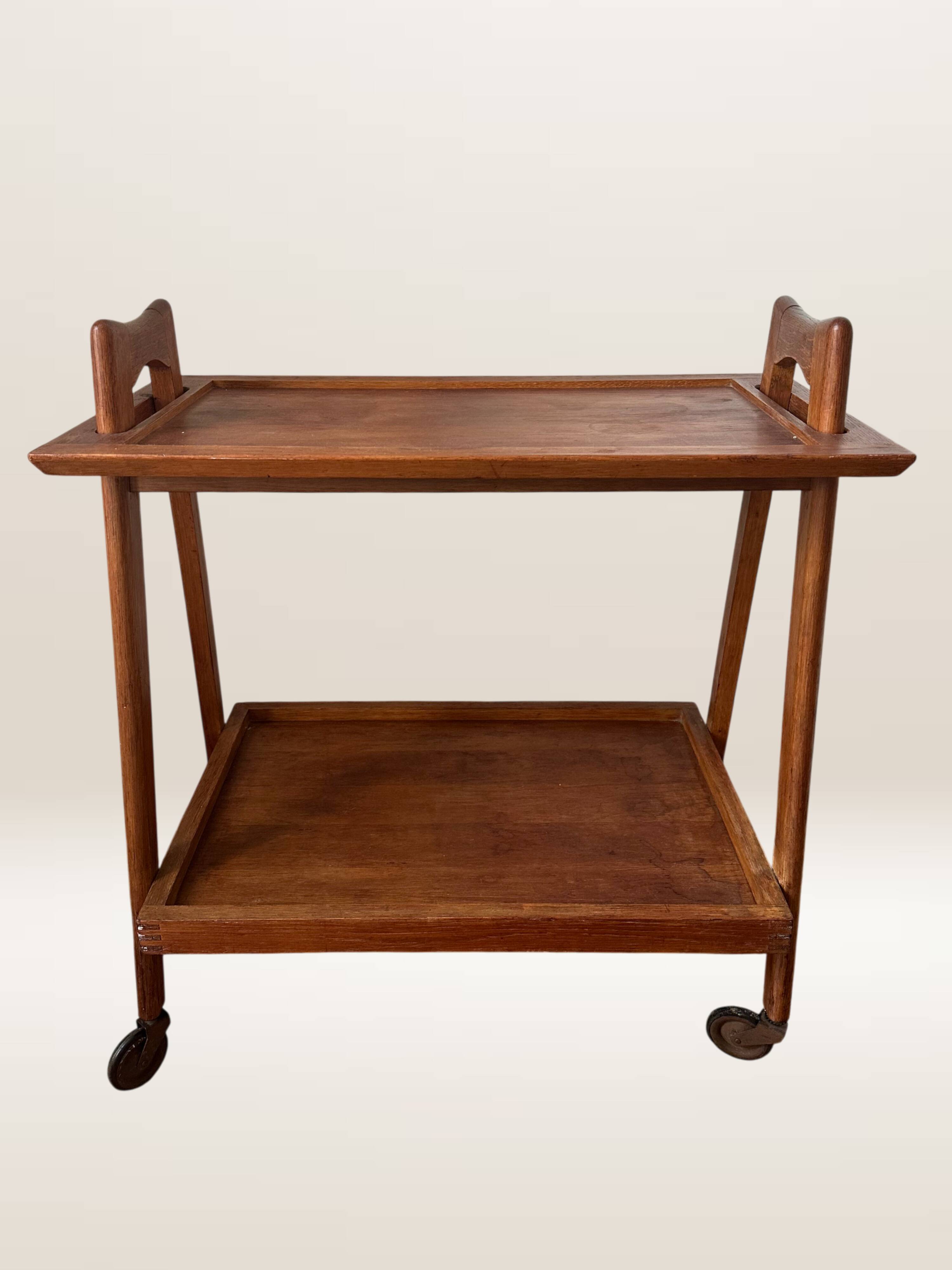 Scandinavian teak rolling dessert trolley