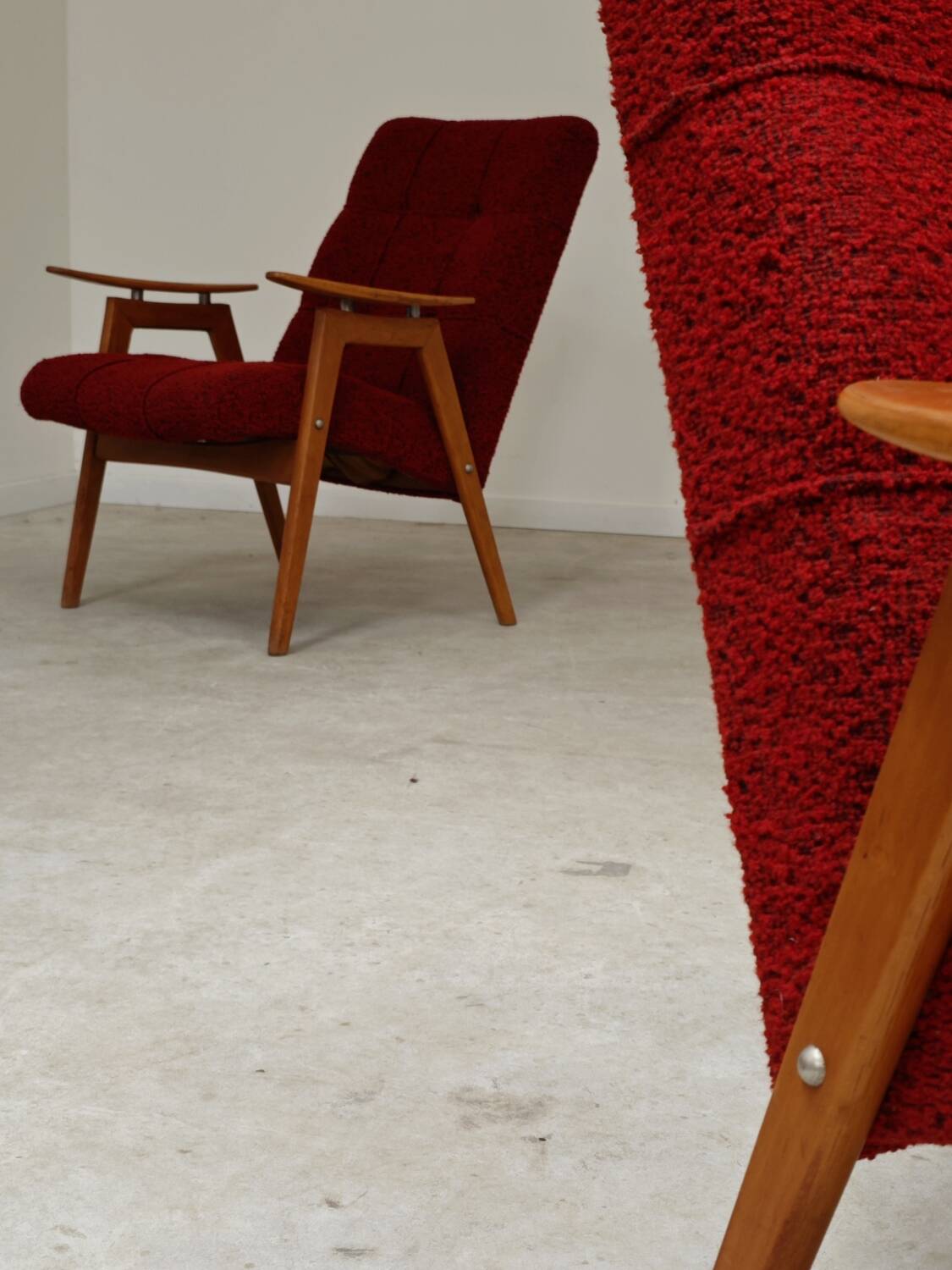 Pair of red armchairs by Jaroslav Smidek for Ton (Thonet) 60s