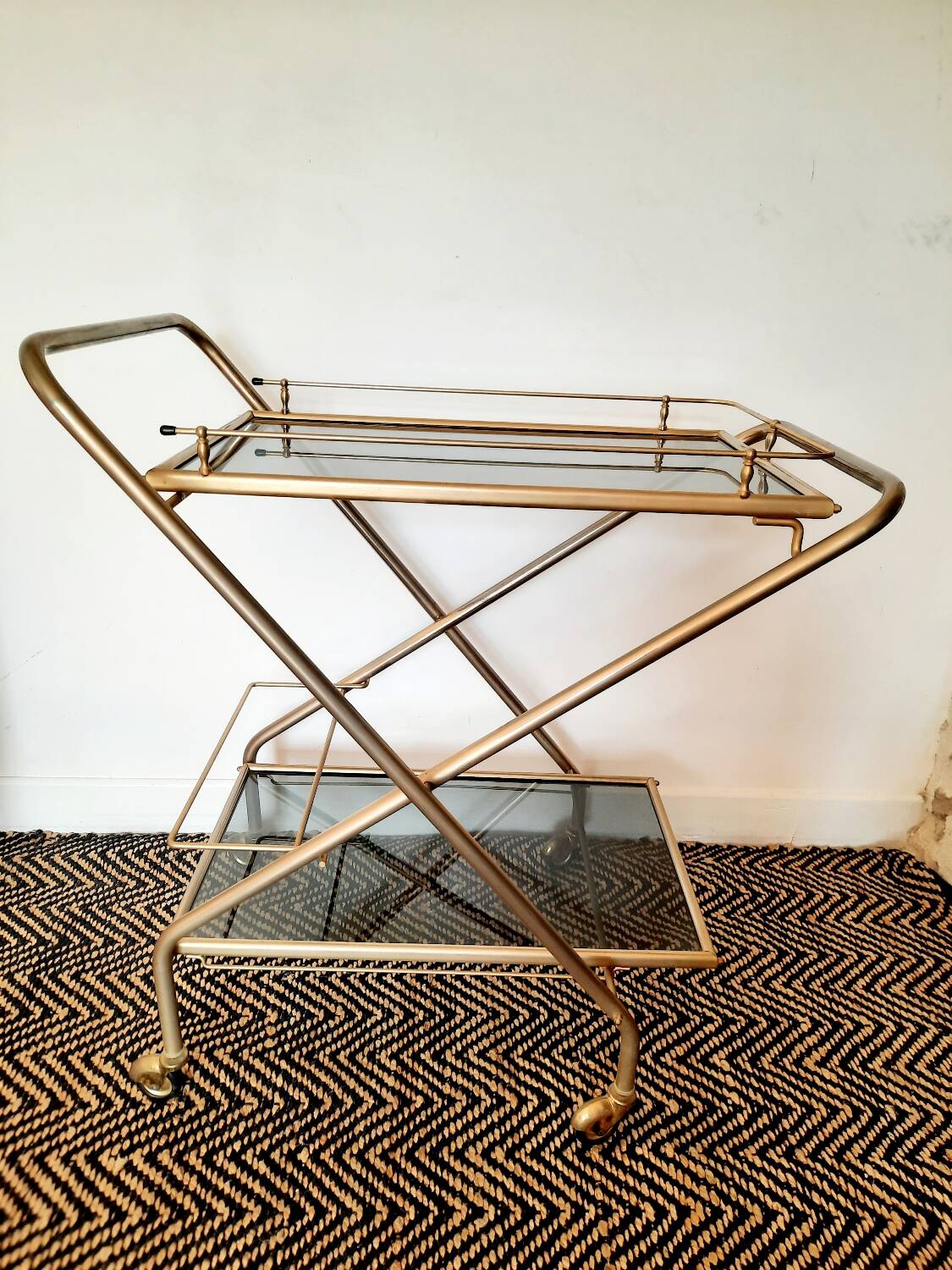 Folding rolling dessert trolley in Hollywood Regency style, 1960s-70s.